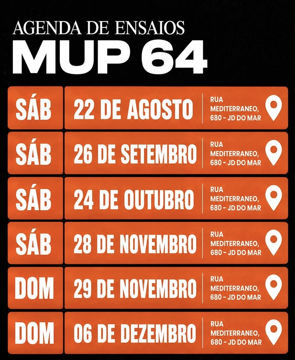 Agenda de ensaios MUP 64